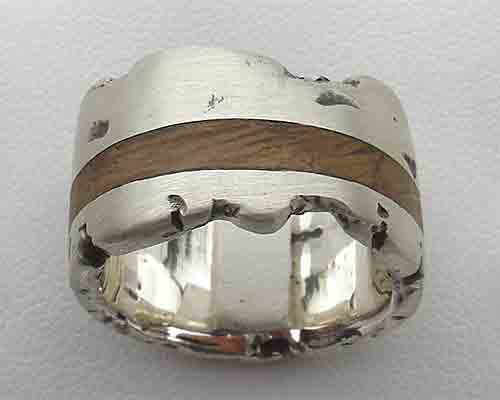 Mens silver wooden wedding ring