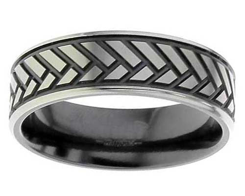 Mens herringbone wedding ring