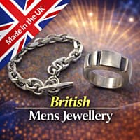 Two pieces of mens jewellery and a made in the UK British Union Jack
