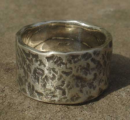 Mens oxidised silver hammered ring