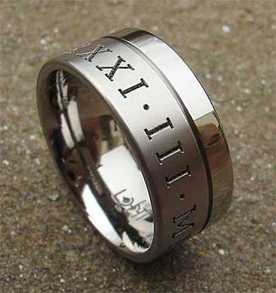 Mens Roman numeral titanium ring