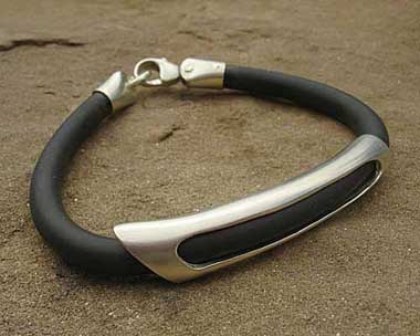 Mens rubber and sterling silver designer bracelet