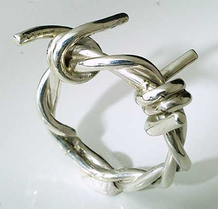 Men's silver barb wire ring