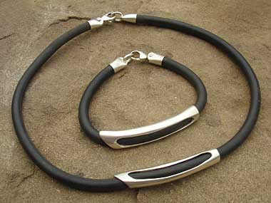 Mens silver and rubber designer jewellery