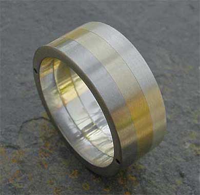 Men's steel gold and silver wedding ring