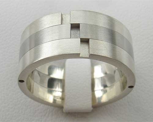 Mens steel and silver wedding ring