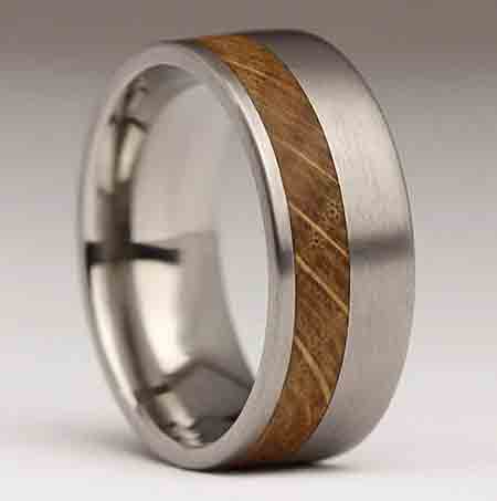 Mens titanium wood inlay wedding ring