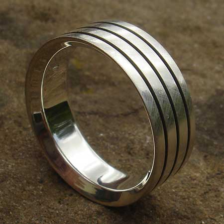 Mens triple lined silver ring