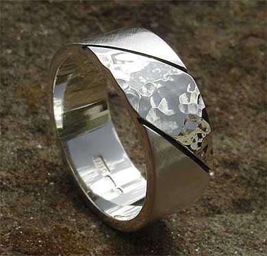 Mens twin finish sterling silver ring