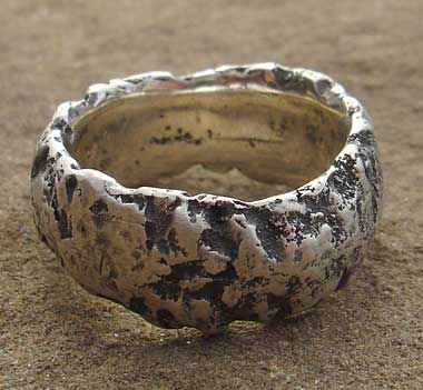 Unusual mens textured silver ring