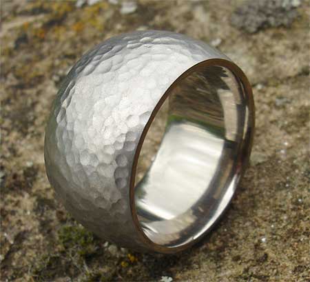 Mens wide hammered silver ring