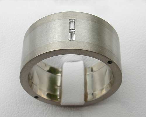 Baguette Diamond Silver & Steel Wedding Ring