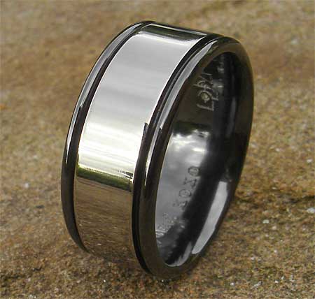 Mens wide unusual wedding ring