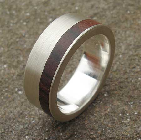 Mens wood inlay wedding ring