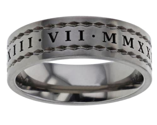 Modern roman numerals titanium ring