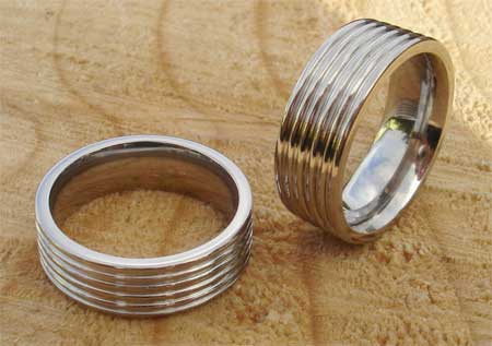 Modern titanium wedding rings