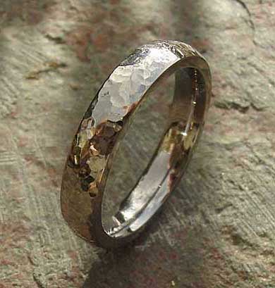 Narrow hammered wedding ring