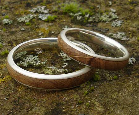 Narrow wooden wedding rings