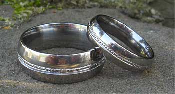 Patterned titanium wedding rings