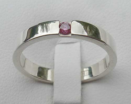Pink diamond silver engagement ring