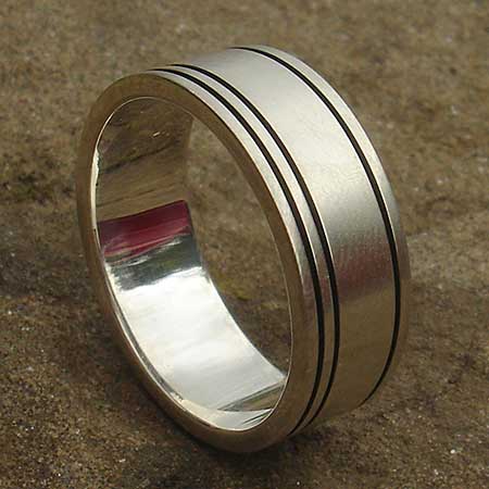 Plain etched mens silver ring