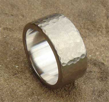 Plain hammered wide wedding ring