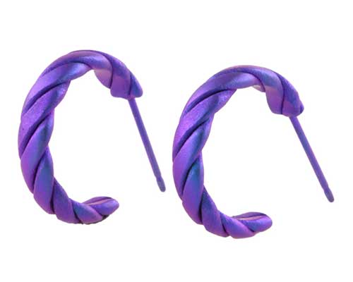 Purple rope work titanium hoop earrings
