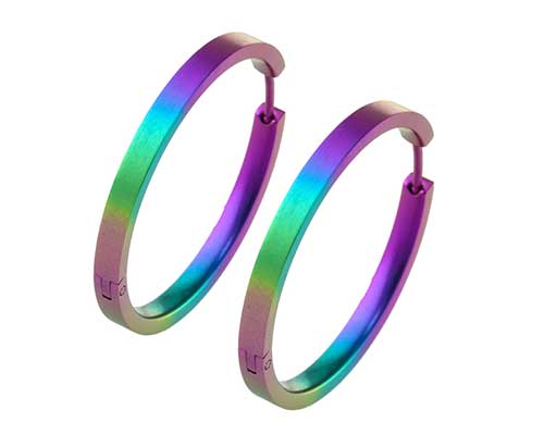 Rainbow large titanium hoop earrings