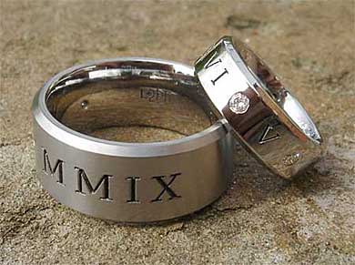 Roman numeral diamond wedding rings