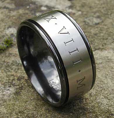 Roman numeral engraved ring