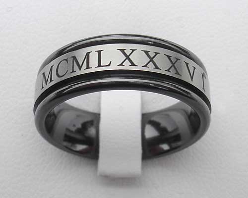 Roman numeral engraved wedding ring