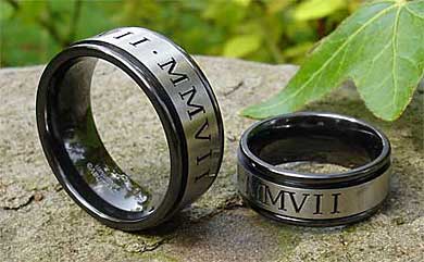 Roman numeral engraved wedding rings