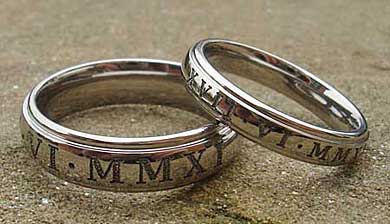 Roman numeral wedding rings
