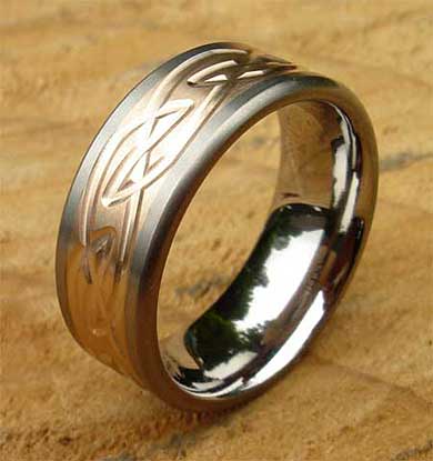 Gold inlay Celtic titanium ring