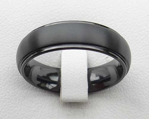 Mens shoulder cut domed black wedding ring