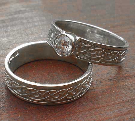 Silver Celtic wedding and engagement ring