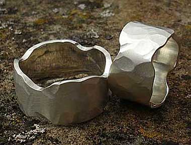 Mens designer hammered silver rings