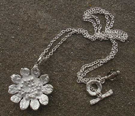 Silver designer sunflower necklace