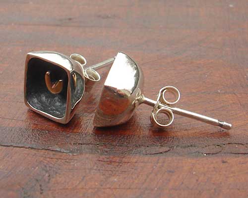 Silver and gold heart stud earrings