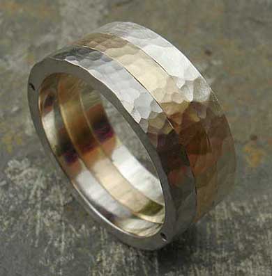 Silver gold and steel wedding ring