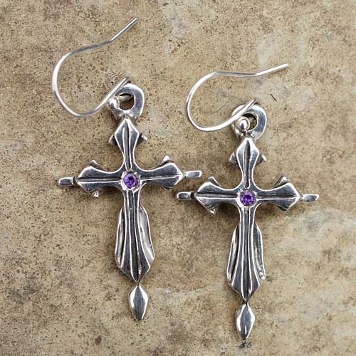 Silver Gothic cross earrings