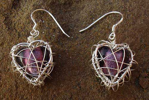 Silver heart cage drop earrings