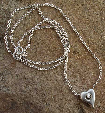 Sterling silver heart and diamond necklace