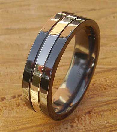 Silver inlay wedding ring for men