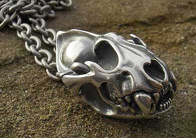 Silver mens panther skull necklace