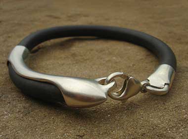 Mens Black Rubber & Sterling Silver Bracelet SALE