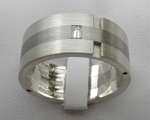 Diamond wedding ring in silver and steel