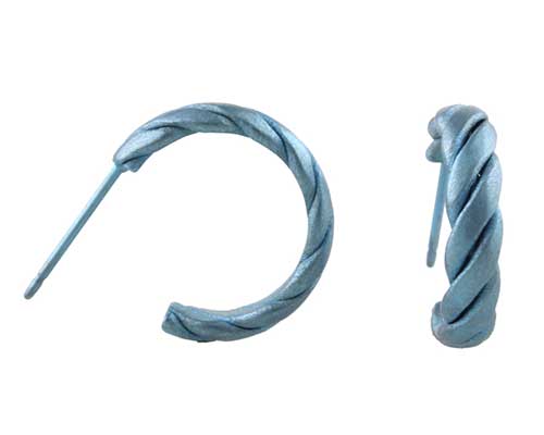 Sky blue rope work titanium hoop earrings