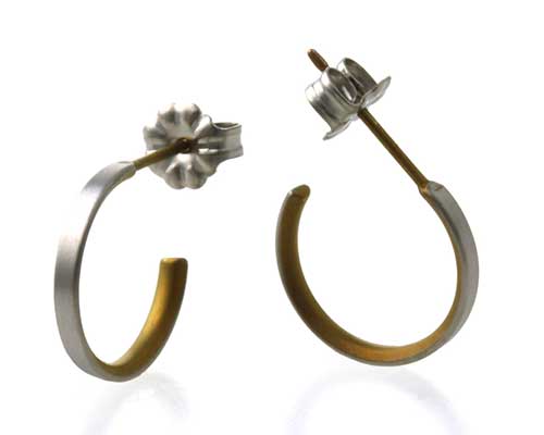 Small grey & beige titanium hoop earrings