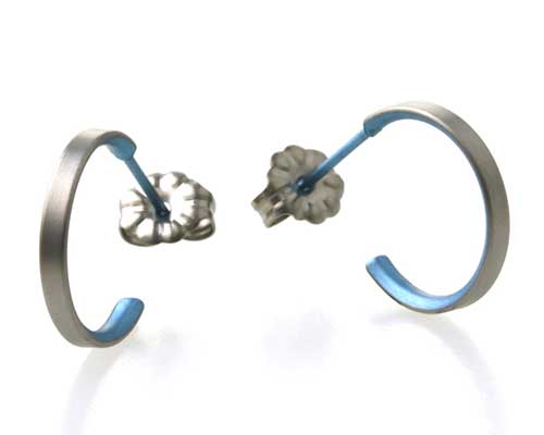 Small grey & sky blue titanium hoop earrings